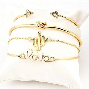 Gold Stacking Arrow Cactus Bracelet Set (4)